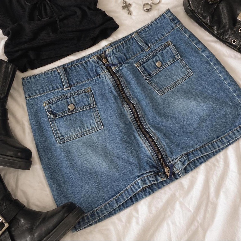 Jean mini skirt Vintage zipper detail grunge mini skirt